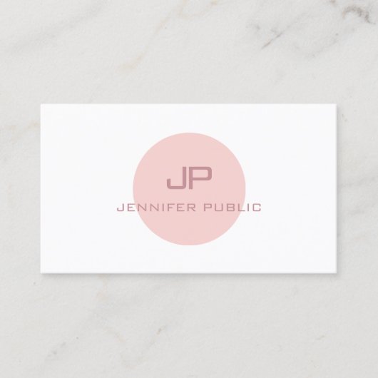 Elegant Blush Pink White Trendy Modern Monogram Visitekaartje (Voorkant)
