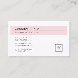 Elegant Blush Pink White Trendy Uw Logo toevoegen Visitekaartje