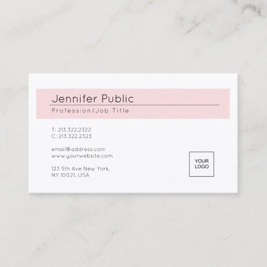 Elegant Blush Pink White Trendy Uw Logo toevoegen Visitekaartje (Voorkant)
