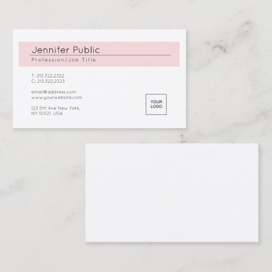 Elegant Blush Pink White Trendy Uw Logo toevoegen Visitekaartje (Voorkant / Achterkant)