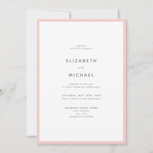 Elegant Blush Pink & White Typography Wedding Kaart (Voorkant)