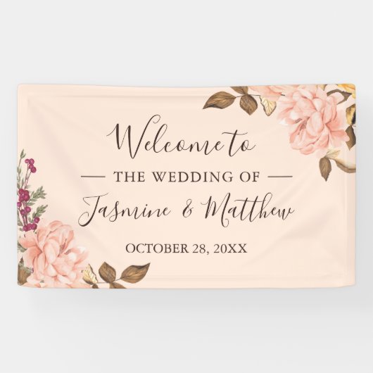 Elegant Blush Pink Wild Floral Wedding Party Spandoek (Horizontaal)
