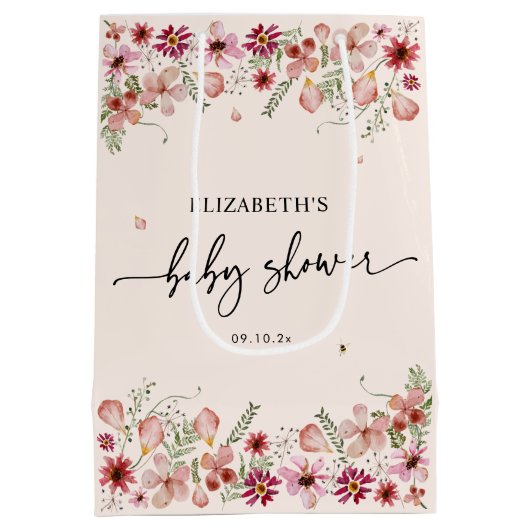 Elegant Blush Pink Wildflower Baby shower Medium Cadeauzakje (Achterkant)