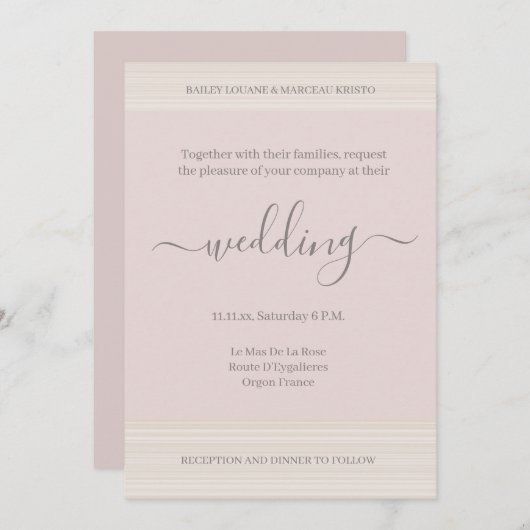 Elegant Blush Pink Wood Grain Stripes Chic Wedding Kaart (Voorkant / Achterkant)