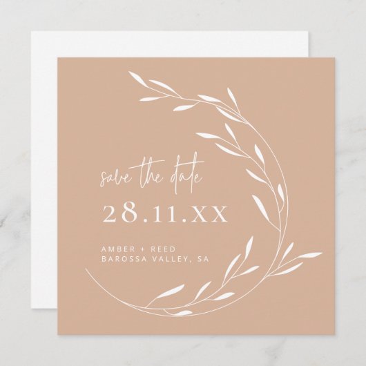 Elegant Blush Pink Wreater Square Save the Date (Voorkant / Achterkant)