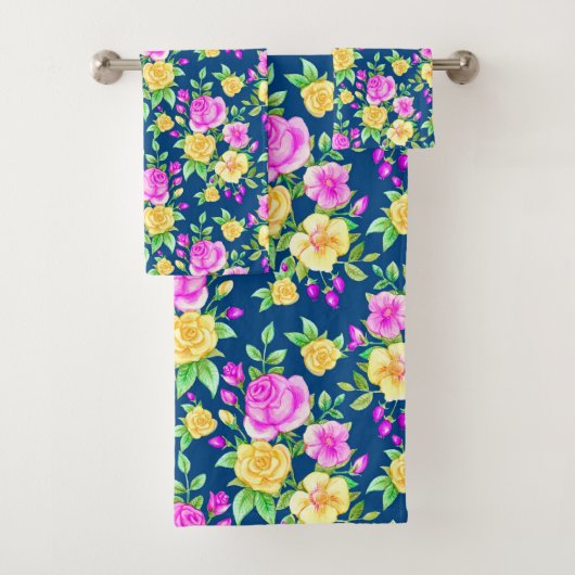 Elegant Blush Pink Yellow Rose Floral Pattern Bad Handdoek (Insitu)