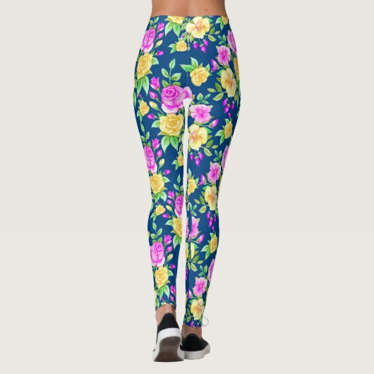 Elegant Blush Pink Yellow Rose Floral Pattern Leggings (Achterkant)