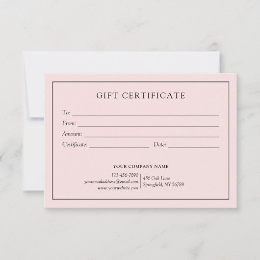 Elegant Blush Pink Zakelijk Cadeaubon Logo (Voorkant)