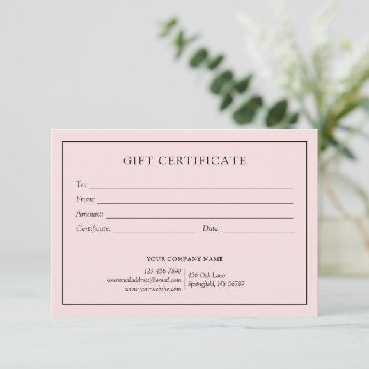 Elegant Blush Pink Zakelijk Cadeaubon Logo (Staand voorkant)