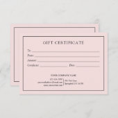 Elegant Blush Pink Zakelijk Cadeaubon Logo (Voorkant / Achterkant)