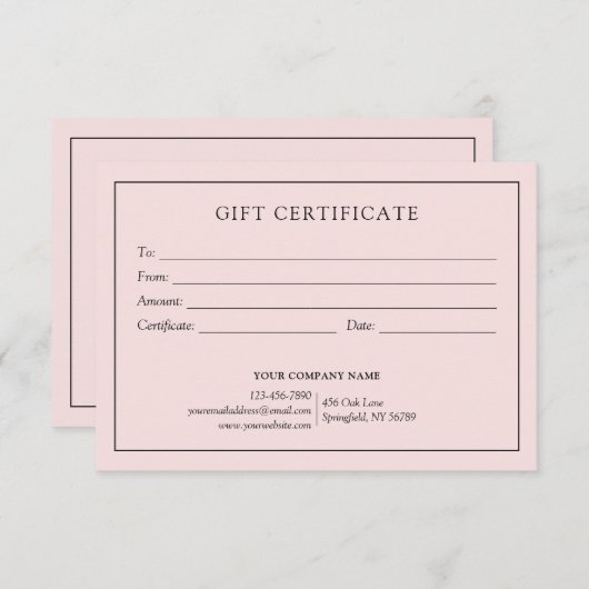Elegant Blush Pink Zakelijk Cadeaubon Logo (Voorkant / Achterkant)