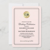 Elegant Blush Pink | Zwart | Goudbruiloft Kaart (Voorkant)