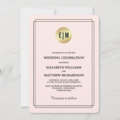 Elegant Blush Pink | Zwart | Gouden bruidsbruiloft Kaart (Voorkant)