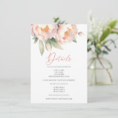 Elegant Blush Pioen Waterverf Bloemen Bruiloft Informatiekaartje (Staand voorkant)