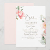 Elegant Blush Pioenrozen Gouden Tekst Vrijgezellen Kaart (Voorkant / Achterkant)