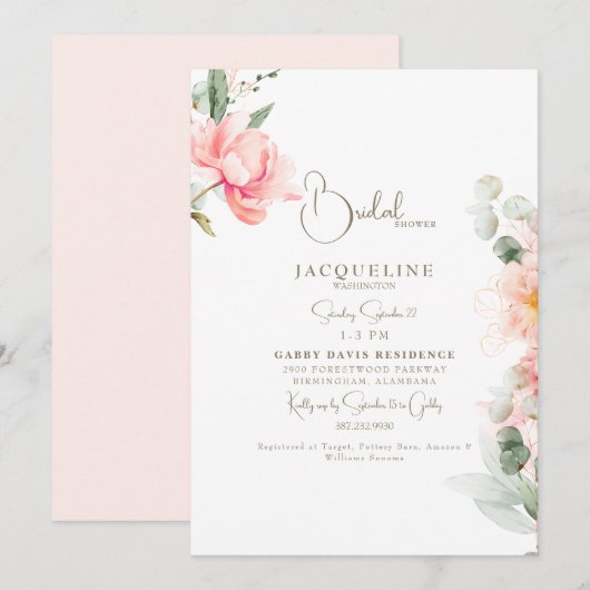 Elegant Blush Pioenrozen Gouden Tekst Vrijgezellen Kaart (Voorkant / Achterkant)