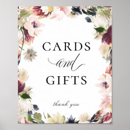 Elegant Blush Plum Floral Cards cadeaubord Poster