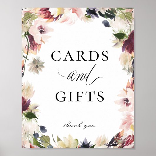 Elegant Blush Plum Floral Cards cadeaubord Poster (Voorkant)
