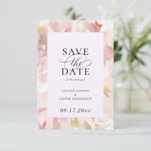 Elegant Blush Plum Floral Save the Date Aankondiging (Staand voorkant)