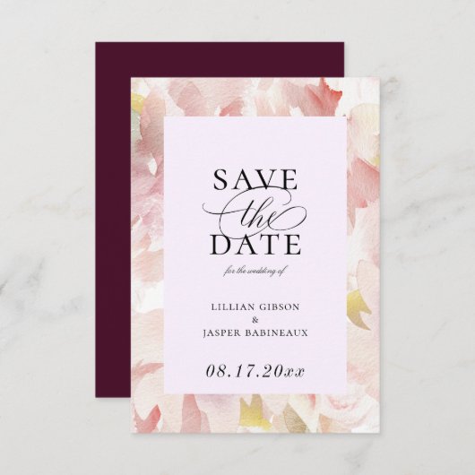 Elegant Blush Plum Floral Save the Date Aankondiging (Voorkant / Achterkant)