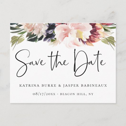 Elegant Blush Plum Floral Save the Date Aankondigingskaart (Voorkant)