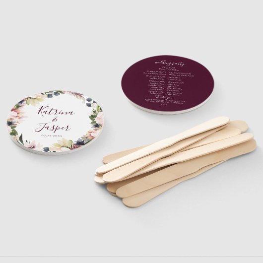 Elegant Blush Plum Floral Wedding Hand Fans Handwaaier (Niet-gemonteerd)