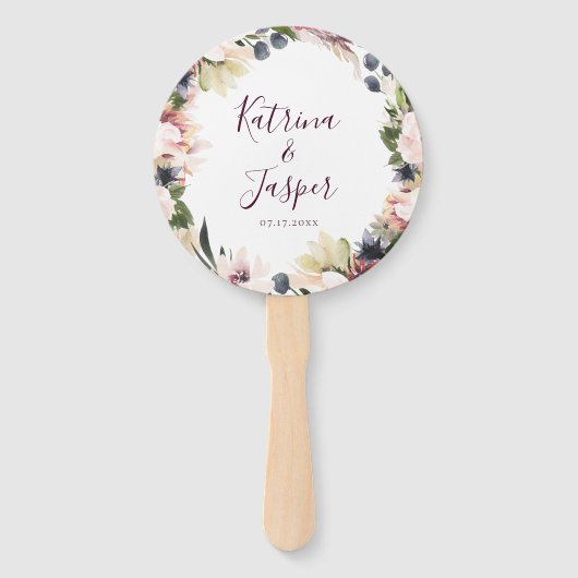 Elegant Blush Plum Floral Wedding Hand Fans Handwaaier (Voorkant)