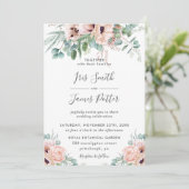 Elegant Blush Poppy Roos Bloemen Groen Bruiloft Kaart (Staand voorkant)