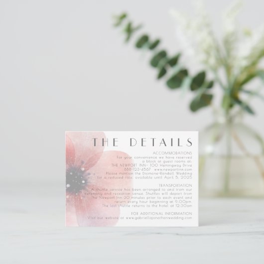 Elegant Blush Poppy Wedding Details Grey Enclosure Informatiekaartje (Staand voorkant)