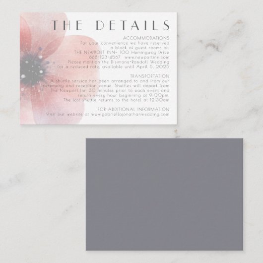 Elegant Blush Poppy Wedding Details Grey Enclosure Informatiekaartje (Voorkant / Achterkant)