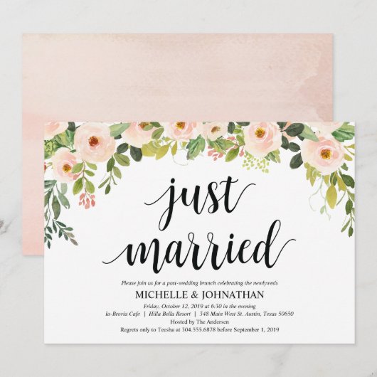 Elegant Blush Post Wedding Brunch Uitnodigingskaar Kaart (Voorkant / Achterkant)