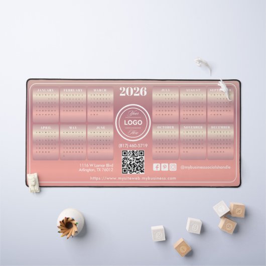 Elegant Blush Promotionele Business 2026 Kalender Bureaumat (Kindertafel)