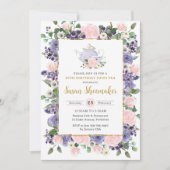 Elegant Blush & Purple Floral Tea Party Birthday Kaart (Voorkant)