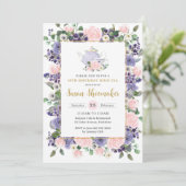 Elegant Blush & Purple Floral Tea Party Birthday Kaart (Staand voorkant)
