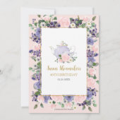 Elegant Blush & Purple Floral Tea Party Birthday Kaart (Achterkant)
