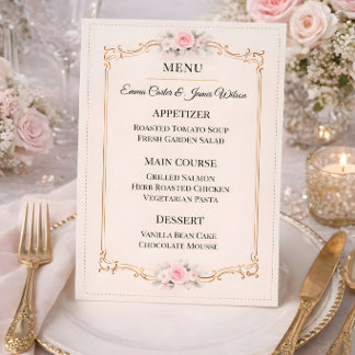 Elegant Blush Rococo Wedding Menu