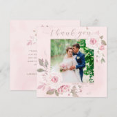 Elegant Blush Roos Bloemen Bruiloft Foto Dank u Bedankkaart (Voorkant / Achterkant)