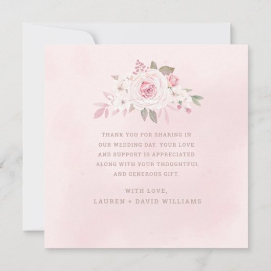 Elegant Blush Roos Bloemen Bruiloft Foto Dank u Bedankkaart (Achterkant)