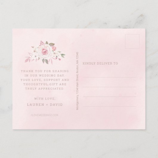 Elegant Blush Roos Bloemen Bruiloft Foto Dank u Briefkaart (Achterkant)