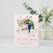 Elegant Blush Roos Bloemen Bruiloft Foto Dank u Briefkaart (Staand voorkant)