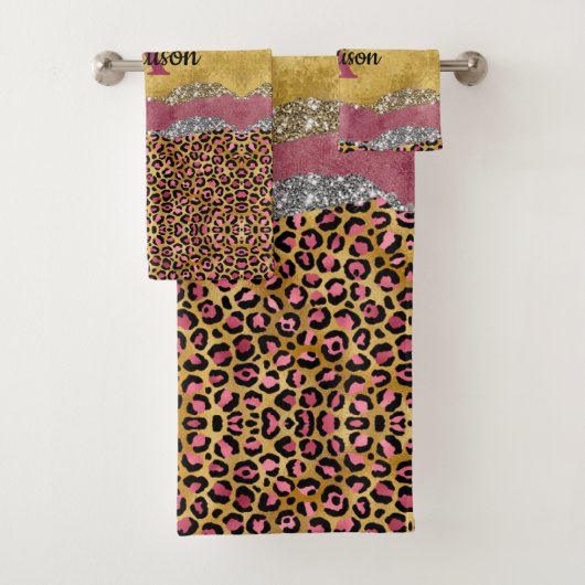 Elegant blush roos dierlijk afdruk glitterijmonogr bad handdoek (Insitu)