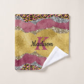 Elegant blush roos dierlijk afdruk glitterijmonogr bad handdoek (Wasdoekje)