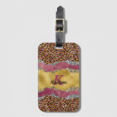 Elegant blush roos dierlijk afdruk glitterijmonogr bagagelabel (Voorkant (verticaal))