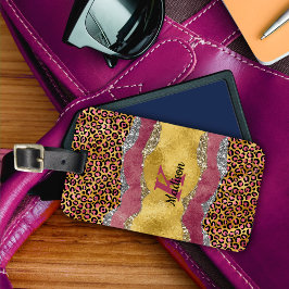 Elegant blush roos dierlijk afdruk glitterijmonogr bagagelabel