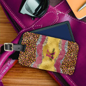 Elegant blush roos dierlijk afdruk glitterijmonogr bagagelabel