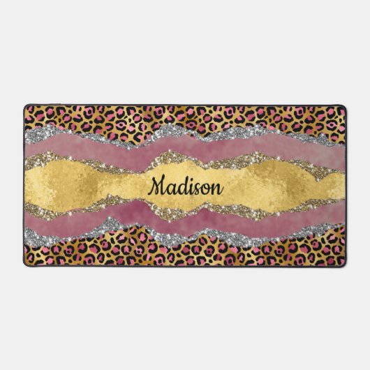 Elegant blush roos dierlijk afdruk glitterijmonogr bureaumat (Voorkant)