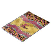 Elegant blush roos dierlijk afdruk glitterijmonogr notitieboek (Linkerzijde)