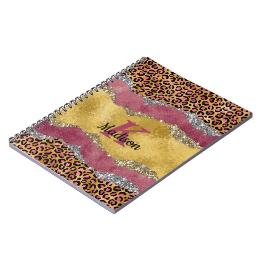 Elegant blush roos dierlijk afdruk glitterijmonogr notitieboek (Linkerzijde)