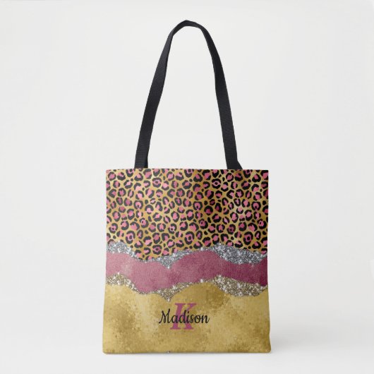 Elegant blush roos dierlijk afdruk glitterijmonogr tote bag (Voorkant)