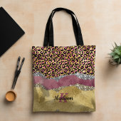 Elegant blush roos dierlijk afdruk glitterijmonogr tote bag